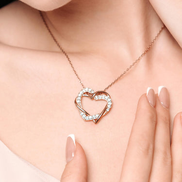 Hearts with Austrian Crystals Necklace - Rose Gold Necklace Women - Women’s Necklace Necklace Brother & Sisters